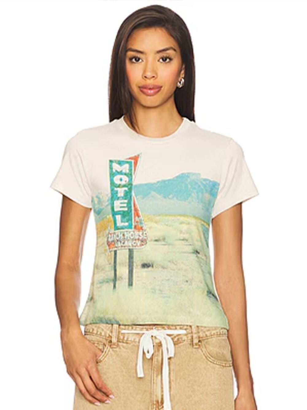 Daydreamer Beige Graphic Tee with Motel Ranch Design - NWOT
